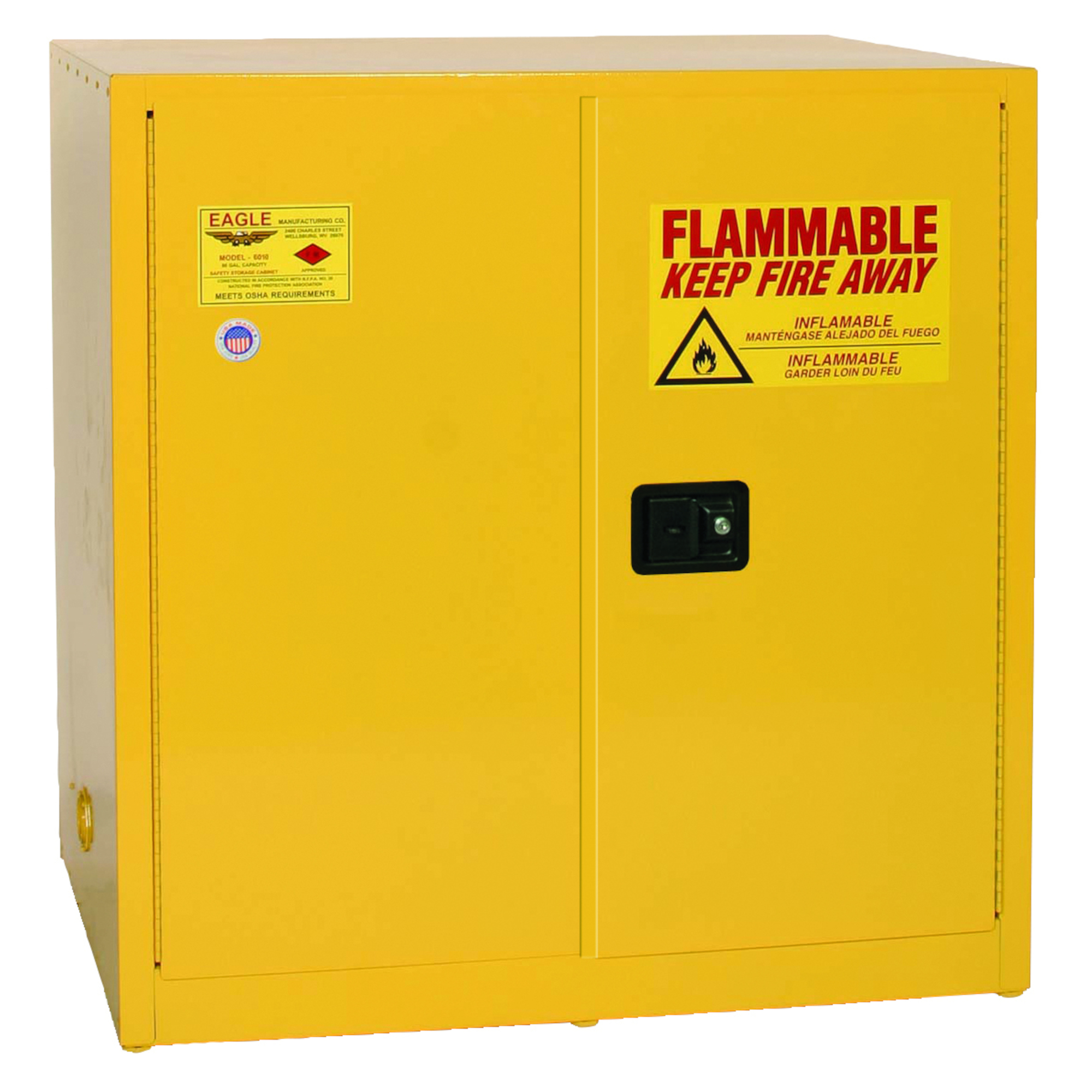 Eagle Fire Cabinet — 60 Gallon, 1 Shelf, 2 Self-Closing Doors, Workbench, Yellow, Model# 6410X